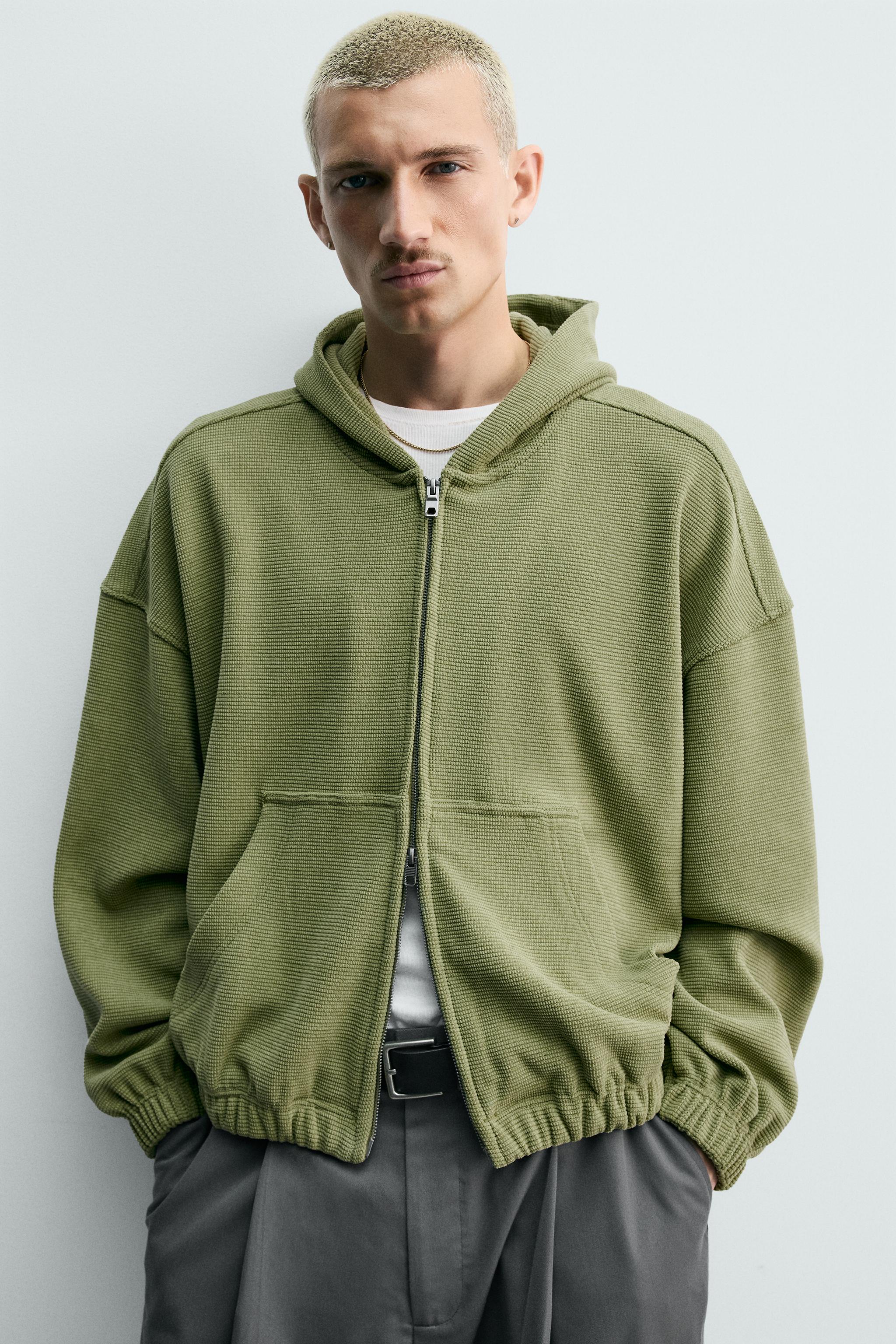BLOUSON WAFFLE DÉLAVÉ À CAPUCHE